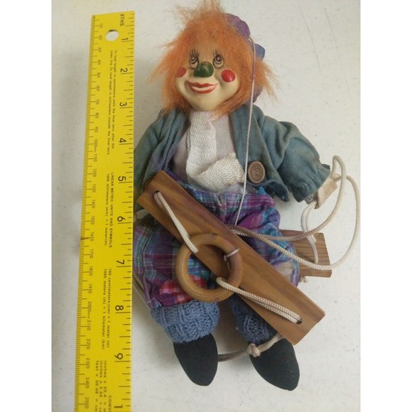 Clown Puppet On A Swing With Strings Figurine Doll 7" Collector - Picture 5 of 7